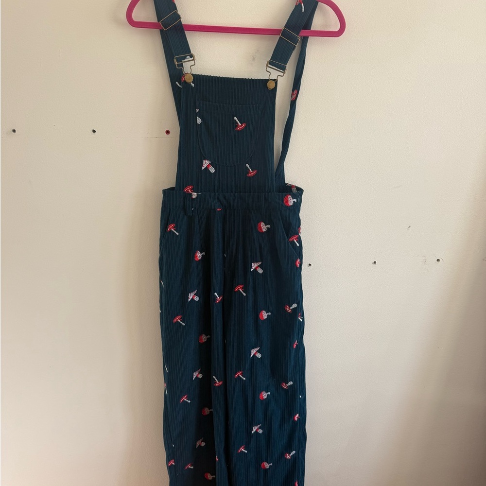 Cider Casual Embroidered Mushroom Corduroy Overalls Jumpsuit Cottagecore Retro - Picture 4 of 10